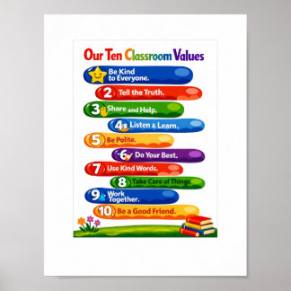 Poster Nossos Dez Valores de Sala de Aula – Cartaz Retrat