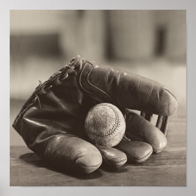 Poster Nostalgia de baseball - Mitt e Baseball (Frente)