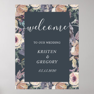 Poster nostalgia indigo blush floral Wedal Bem-vindo