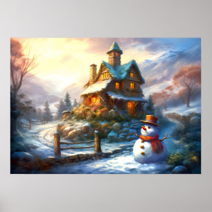Poster Nostalgic Christmas Snowman   Vintage Cottage