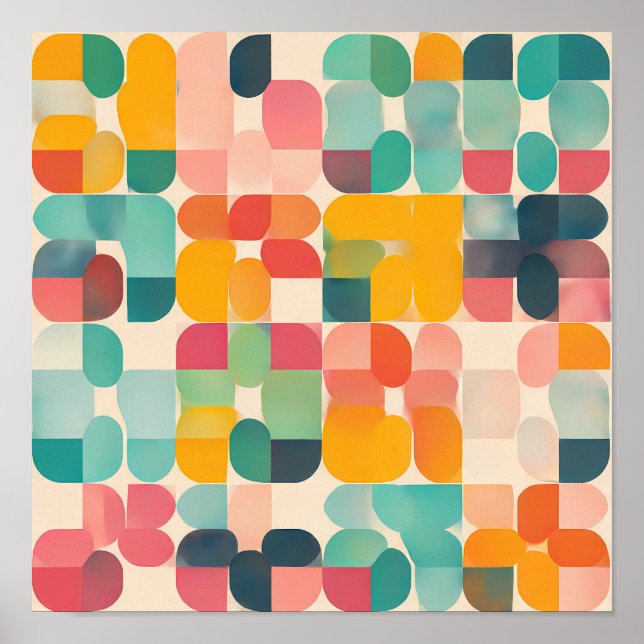 Poster Nostalgic Textile Art: Retro Grid Quilt (Frente)