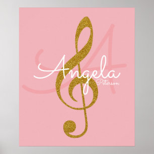 Poster nota da música (clef de triplo dourado), monogram
