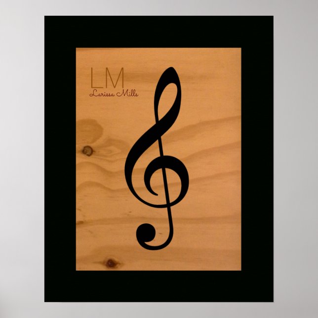Poster nota musical, clave tripla em madeira, personaliza (Frente)