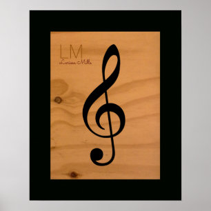 Poster nota musical, clef de triplo na madeira, costume