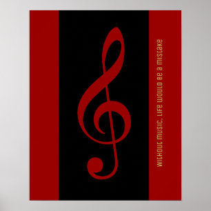 Póster nota musical preta vermelha (clef de triplo)