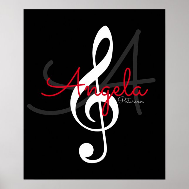 Poster nota musical (treble clef) com nome e inicial (Frente)