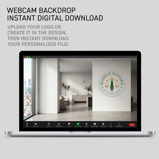 Poster Notário Móvel Personalizado Zoom Escritório Downlo (Zoom Virtual Backdrop Professional Law Firm Webcam Office: FULLY EDITABLE LOGO TEMPLATE)