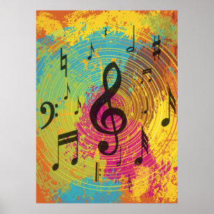 Poster Notas brilhantes da música na explosão da cor