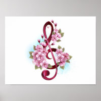 Notas de clave de trecho musical com flores de Sak