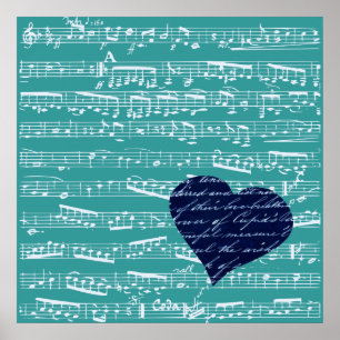 Póster Notas de música Aqua Blue