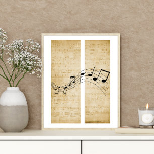 Poster Notas de música no Vintage Old Style Sheet Music P