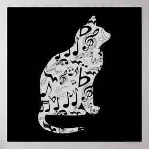 Poster Notas de Música Sobre Cat Lover - Músico Minimalis