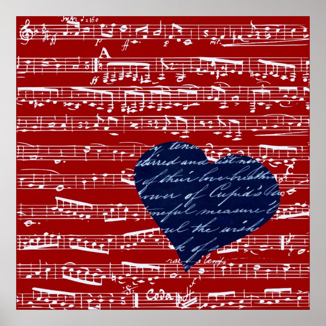 Póster Notas de música vermelha (Frente)