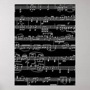 Póster notas musicais brancas em preto, música