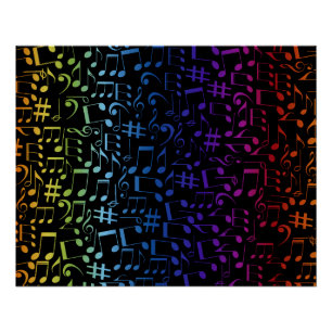 Póster Notas Musicais Coloridas Dançantes Amantes da Músi
