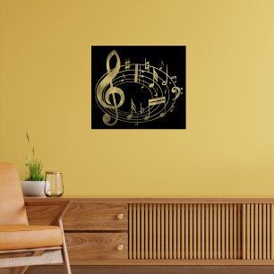Póster Notas musicais douradas na forma oval