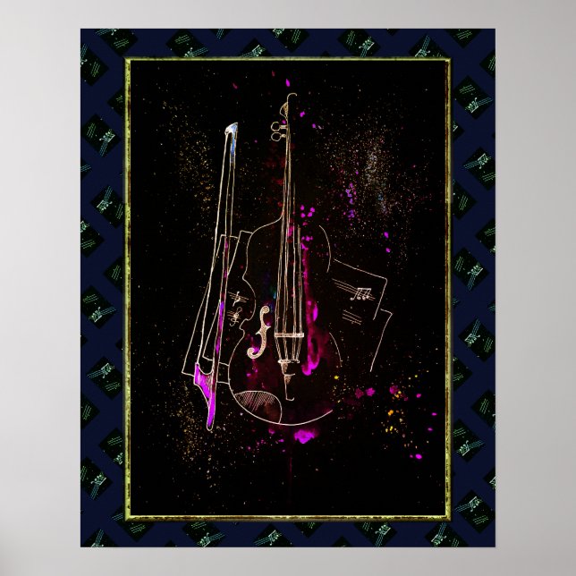 Poster Notas Musicais e Contrabaixo (Frente)