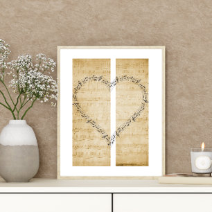 Poster Notas musicais em forma de coração na Vintage Shee