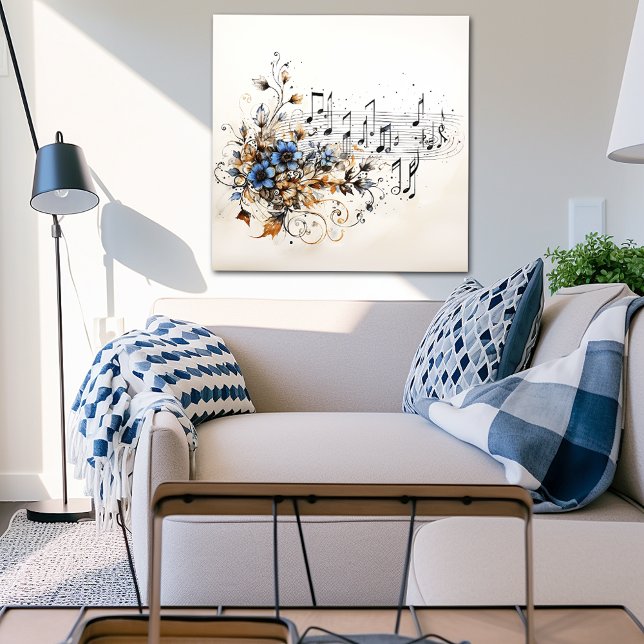 Poster Notas musicais Flores de Vinha Marrom azuis (Criador carregado)