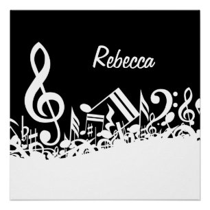 Póster Notas musicais misturadas brancas personalizadas