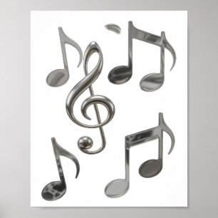 Poster Notas Musicais Prata Dinâmicas Design Ousado