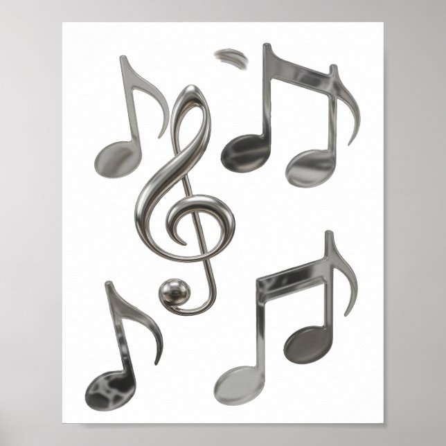 Poster Notas Musicais Prata Dinâmicas Design Ousado (Frente)
