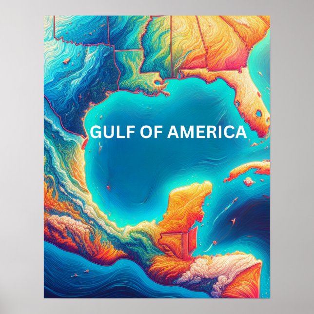 Poster Notícias golfo da américa mapa colorido (Frente)