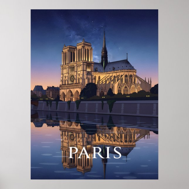 Poster Notre Dame Cathedra Paris França (Frente)