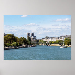 Poster Notre Dame de Paris e Seine River - França