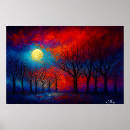 Poster Noturno em Carmesim e Cobalto