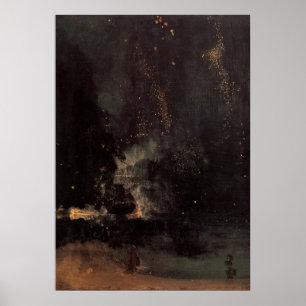 Póster Noturno em preto e no ouro o Rocket de queda