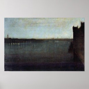 Póster Noturno na ponte cinzenta e Dourado de Westminster