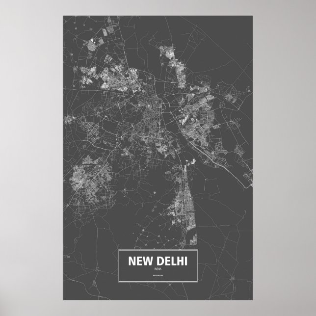 Póster Nova Deli, Índia (branco no preto) (Frente)
