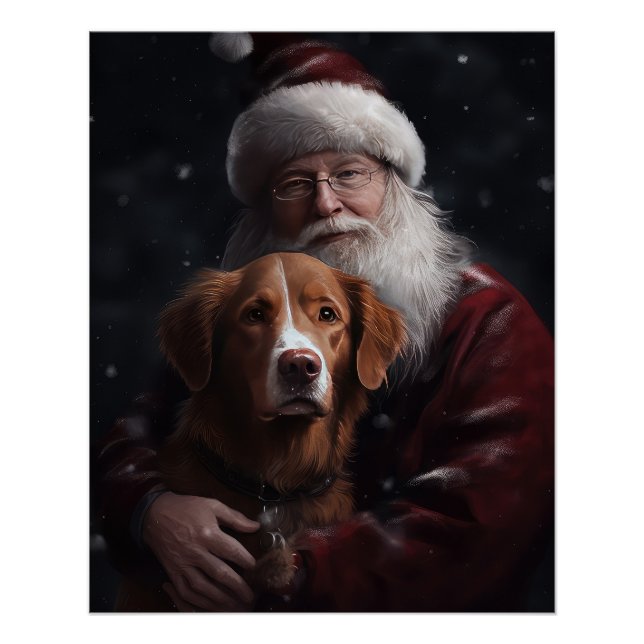 Póster Nova Escócia Duck Toller Com Papai Noel Festivo (Frente)