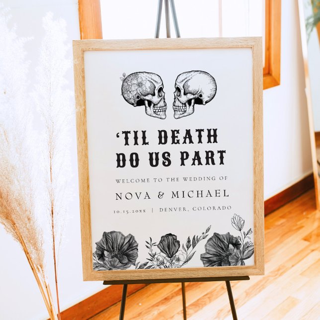 Poster NOVA Gothic Floral Skull Til Morte Casamento Bem-v (Criador carregado)