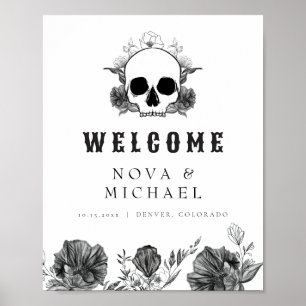 Poster NOVA Gothic Floral Skull Til Morte Casamento Bem-v