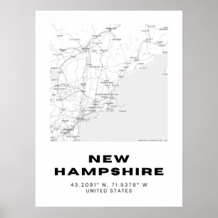 Poster Nova Hampshire Map Art - Preto e Branco