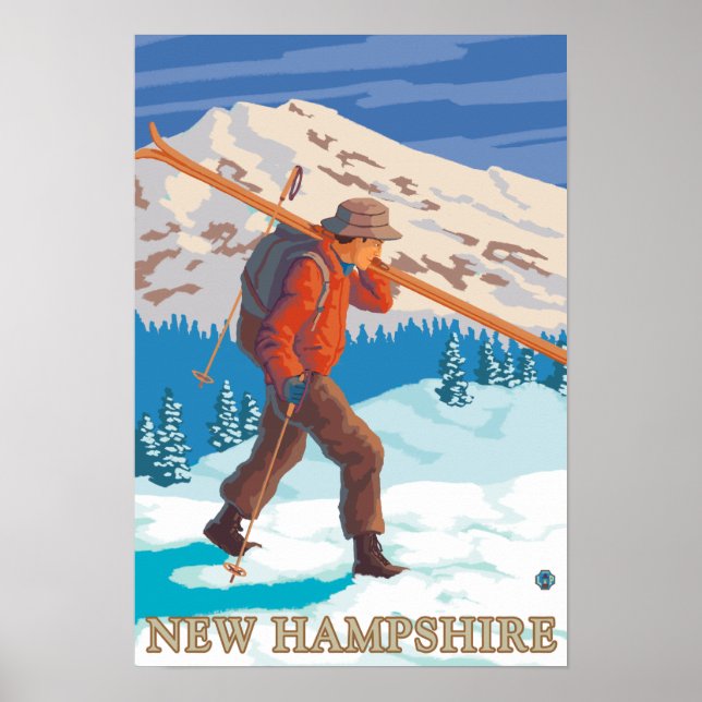 Póster Nova HampshireSkier Carregando Skis (Frente)