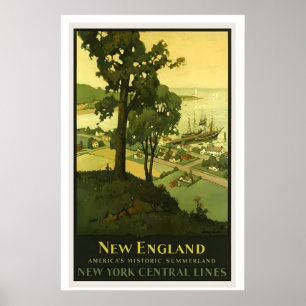 Poster Nova Inglaterra América Histórico Verão Antigo