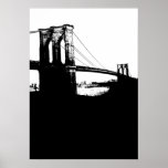 Poster Nova Iorque Brooklyn Bridge Silhouette Pop Art<br><div class="desc">Imagem Digital Nova Iorque da Noite Negra e Branca - Principais cidades dos Estados Unidos da América</div>