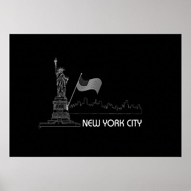 Poster Nova Iorque - Estátua da Liberdade - Gráfico de Ba (Frente)