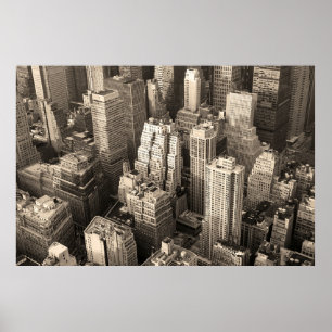 Poster Nova Iorque Manhattan - skyline aerial preto