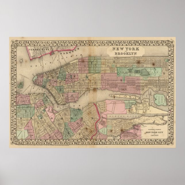 Póster Nova Iorque, Mapa do Brooklyn por Mitchell (Frente)