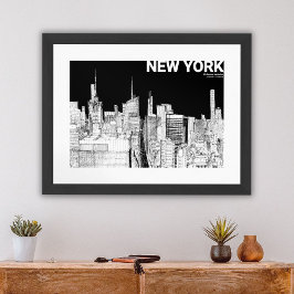 Poster Nova Iorque Skyline Black White Sketch Mate