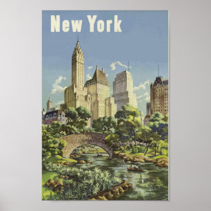 Poster Nova Iorque Skyline Central Park - Retro