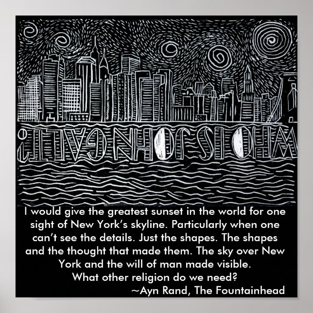Poster Nova Iorque Skyline Chorando Quem É John Galt? (Frente)
