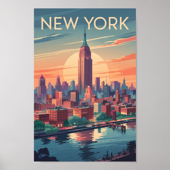 Poster Nova Iorque Skyline Viagem Art Vintage (Frente)