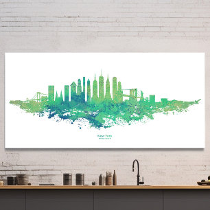 Poster Nova Iorque Skyline Watercolor em azul e verde
