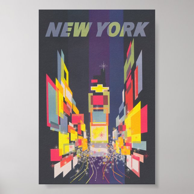 Poster Nova Iorque Viagens vintage retrorreflector colori (Frente)