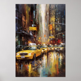Poster Nova Iorque Yellow Cabs Abstrato Oil Painting